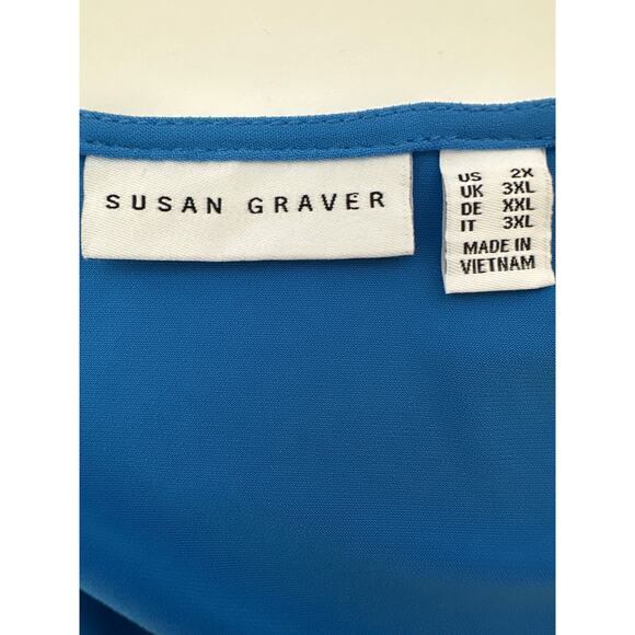 Susan Graver Liquid Knit Short Sleeve Blouse Top Solid Blue Sz 2X Casual Office - Picture 9 of 11